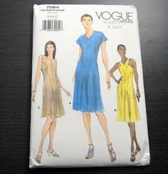 7084 VOGUE EASY FLARE LINED DRESS 3 LENGTHS SLEEVES OR NOT PATTERN 14-18 UNCUT